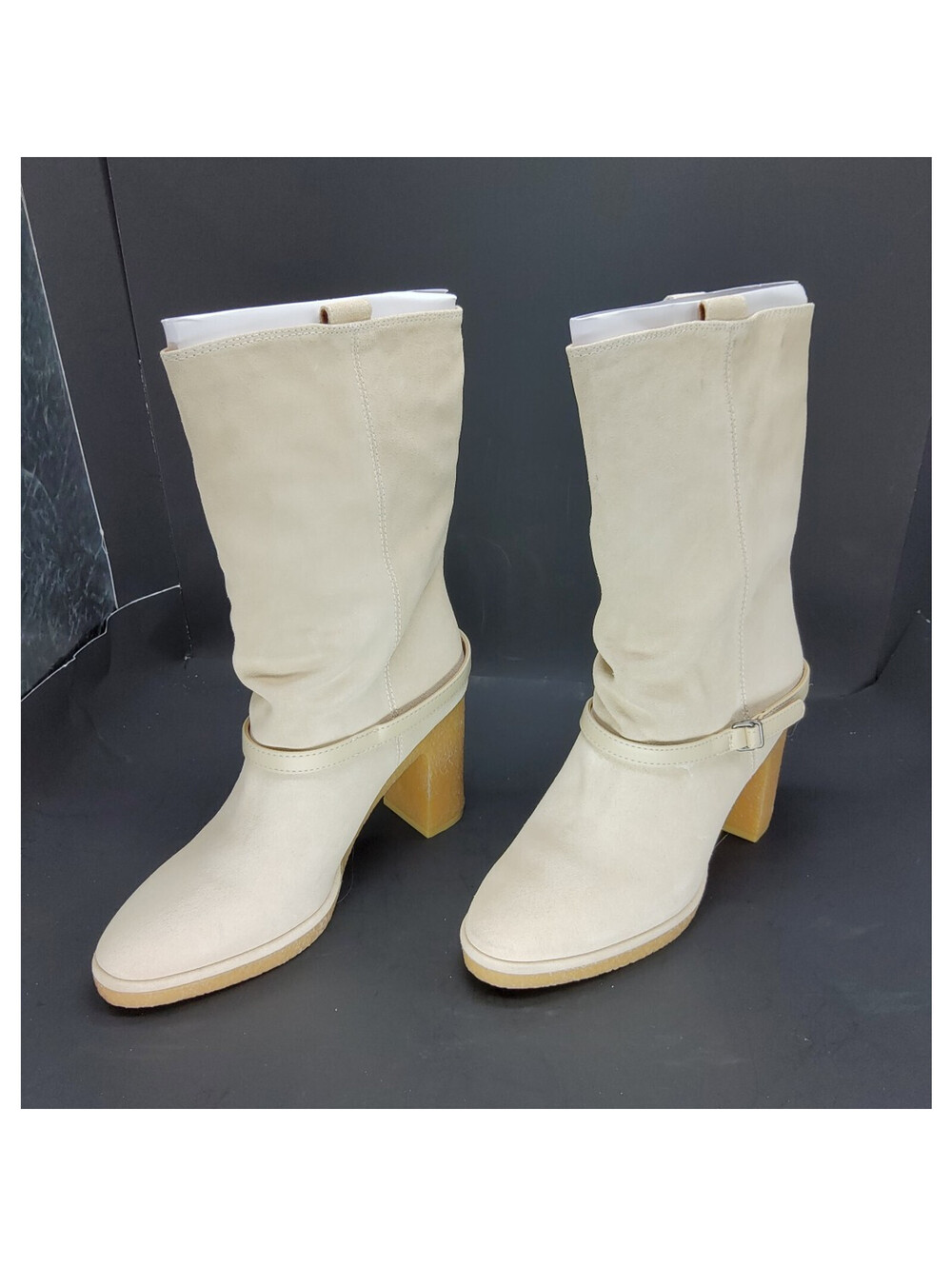 NEW Franco Sarto L- Paxton Mid Calf Boots Women's 9.5 M Ecru Suede Platform
